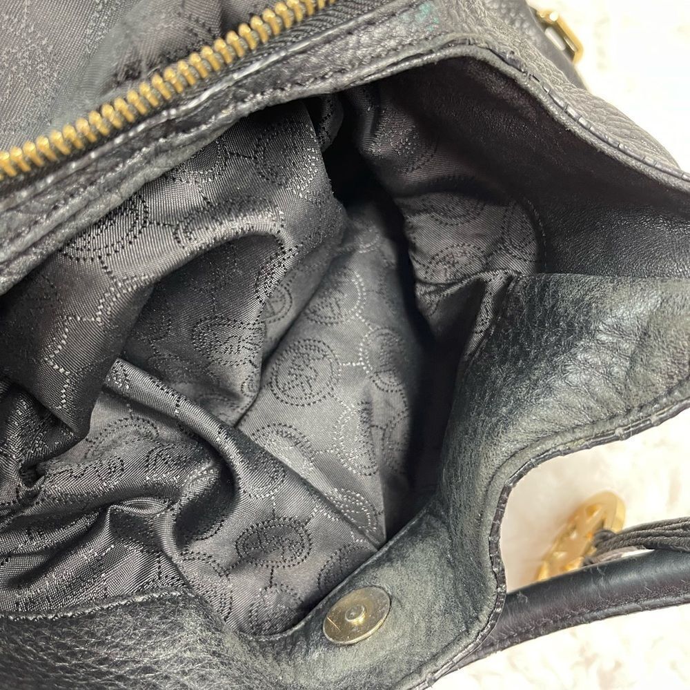 Michael Kors Black Pebble Leather Satchel with gold tone hardwares and accents. - Picture 14 of 16